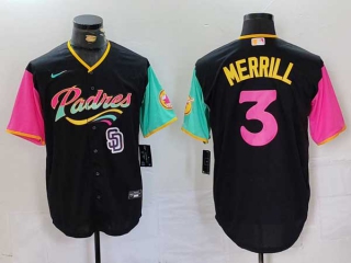 Men's MLB San Diego Padres #3 Jackson Merrill Black Logo City Connect Cool Base Stitched Baseball Jersey