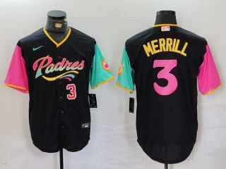 Men's MLB San Diego Padres #3 Jackson Merrill Black Pink Number City Connect Cool Base Stitched Baseball Jerseys