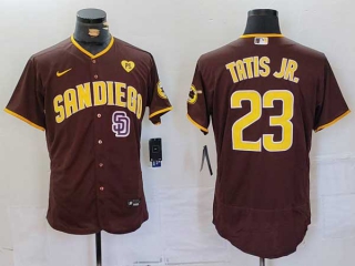 Men's MLB San Diego Padres #23 Fernando Tatis Jr. Brown Logo With PS Patch Flex Base Stitched Baseball Jersey