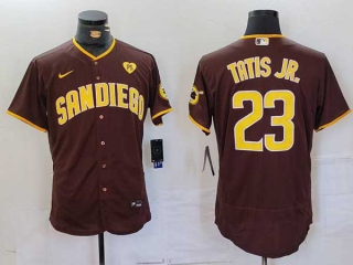 Men's MLB San Diego Padres #23 Fernando Tatis Jr. Brown With PS Patch Flex Base Stitched Baseball Jersey