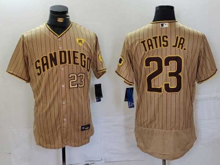 Men's MLB San Diego Padres #23 Fernando Tatis Jr. Tan Gold Number With PS Patch Flex Base Stitched Baseball Jersey