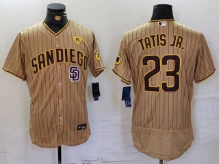 Men's MLB San Diego Padres #23 Fernando Tatis Jr. Tan Logo With PS Patch Flex Base Stitched Baseball Jersey