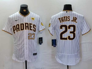 Men's MLB San Diego Padres #23 Fernando Tatis Jr. White Gold Number With PS Patch Flex Base Stitched Baseball Jersey