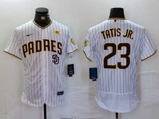 Men's MLB San Diego Padres #23 Fernando Tatis Jr. White Logo With PS Patch Flex Base Stitched Baseball Jersey