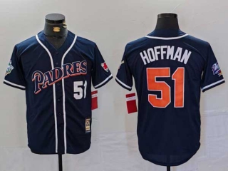 Men's MLB San Diego Padres #51 Trevor Hoffman Navy White Number Cooperstown Cool Base Stitched Baseball Jersey