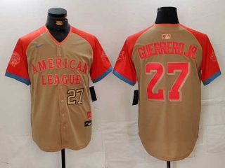 Men's MLB Toronto Blue Jays #27 Vladimir Guerrero Jr Cream Gold Number 2024 All Star American League Limited Stitched Nike Jersey