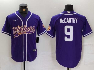 Men's NFL Minnesota Vikings #9 JJ McCarthy Purple Cool Base Stitched Nike Baseball Jersey