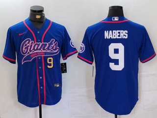 Men's NFL New York Giants #9 Malik Nabers Royal Gold Number With Patch Cool Base Stitched Nike Baseball Jersey