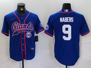 Men's NFL New York Giants #9 Malik Nabers Royal Logo With Patch Cool Base Stitched Nike Baseball Jersey