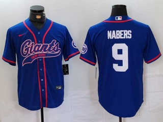 Men's NFL New York Giants #9 Malik Nabers Royal With Patch Cool Base Stitched Nike Baseball Jersey