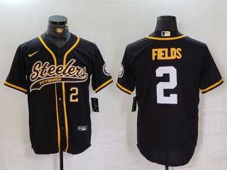 Men's NFL Pittsburgh Steelers #2 Justin Fields Black Gold Number With Patch Cool Base Stitched Baseball Jersey