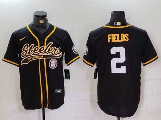 Men's NFL Pittsburgh Steelers #2 Justin Fields Black Logo With Patch Cool Base Stitched Baseball Jersey