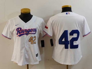 Women's MLB Texas Rangers 2024 Jackie Robinson Day Home White Gold Number Cool Base Stitched Nike Baseball Jersey