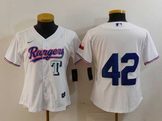 Women's MLB Texas Rangers 2024 Jackie Robinson Day Home White Logo Cool Base Stitched Nike Baseball Jersey