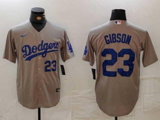 Men's MLB Los Angeles Dodgers #23 Kirk Gibson Grey Blue Number Nike Cool Base Stitched Jersey