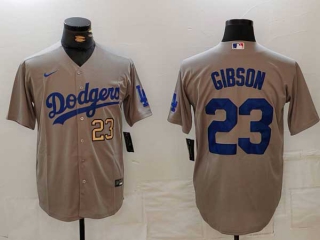 Men's MLB Los Angeles Dodgers #23 Kirk Gibson Grey Gold Number Nike Cool Base Stitched Jersey