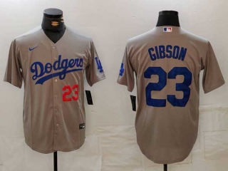 Men's MLB Los Angeles Dodgers #23 Kirk Gibson Grey Red Number Nike Cool Base Stitched Jersey