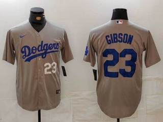 Men's MLB Los Angeles Dodgers #23 Kirk Gibson Grey White Number Nike Cool Base Stitched Jersey