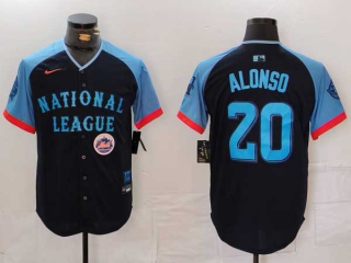 Men's MLB New York Mets #20 Pete Alonso Navy Logo 2024 All Star National League Limited Stitched Nike Jersey