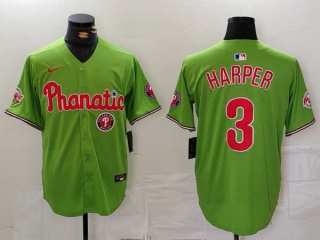 Men's MLB Philadelphia Phillies #3 Bryce Harper Green Logo Phillie Phanatic Patch Vapor Premier Limited Nike Jersey