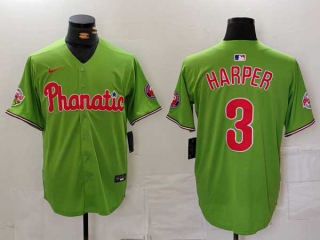 Men's MLB Philadelphia Phillies #3 Bryce Harper Green Phillie Phanatic Patch Vapor Premier Limited Nike Jersey