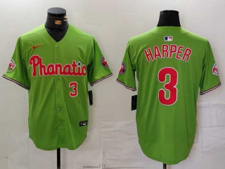 Men's MLB Philadelphia Phillies #3 Bryce Harper Green Red Number Phillie Phanatic Patch Vapor Premier Limited Nike Jersey