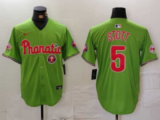 Men's MLB Philadelphia Phillies #5 Bryson Stott Green Logo Phillie Phanatic Patch Vapor Premier Limited Nike Jersey