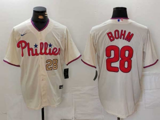 Men's MLB Philadelphia Phillies #28 Alec Bohm Cream Gold Number Alternate Limited Nike Jersey