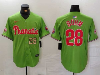 Men's MLB Philadelphia Phillies #28 Alec Bohm Green Gold Number Phillie Phanatic Patch Vapor Premier Limited Nike Jersey