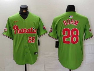 Men's MLB Philadelphia Phillies #28 Alec Bohm Green Red Number Phillie Phanatic Patch Vapor Premier Limited Nike Jersey