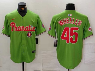 Men's MLB Philadelphia Phillies #45 Zack Wheeler Green Logo Phillie Phanatic Patch Vapor Premier Limited Nike Jersey