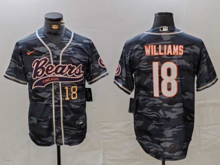 Men's NFL Chicago Bears #18 Caleb Williams Navy Camo Gold Number With Patch Cool Base Stitched Baseball Jersey