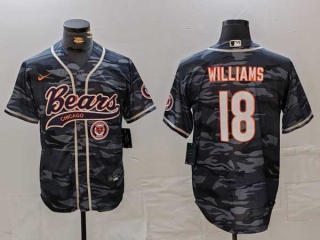 Men's NFL Chicago Bears #18 Caleb Williams Navy Camo Logo With Patch Cool Base Stitched Baseball Jersey