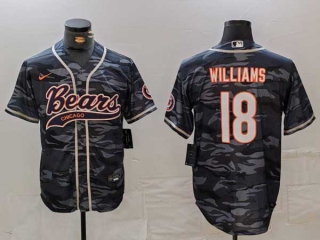 Men's NFL Chicago Bears #18 Caleb Williams Navy Camo With Patch Cool Base Stitched Baseball Jersey