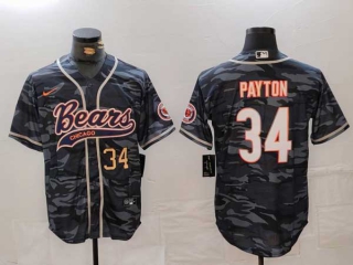 Men's NFL Chicago Bears #34 Walter Payton Navy Camo Gold Number With Patch Cool Base Stitched Baseball Jersey