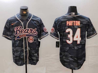 Men's NFL Chicago Bears #34 Walter Payton Navy Camo Logo With Patch Cool Base Stitched Baseball Jersey