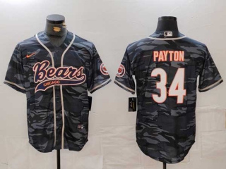 Men's NFL Chicago Bears #34 Walter Payton Navy Camo With Patch Cool Base Stitched Baseball Jersey