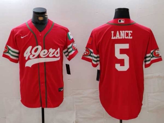 Men's NFL San Francisco 49ers #5 Trey Lance Red Mexico Patch Cool Base Stitched Baseball Jersey