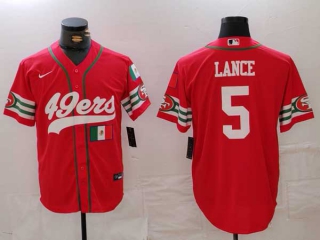 Men's NFL San Francisco 49ers #5 Trey Lance Red Mexico Patch Cool Base Stitched Baseball Jerseys