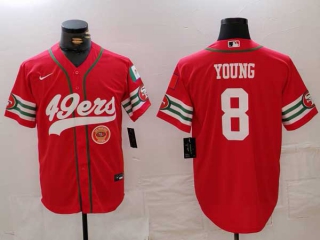 Men's NFL San Francisco 49ers #8 Steve Young Red Logo Mexico Patch Cool Base Stitched Baseball Jersey