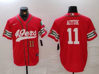 Men's NFL San Francisco 49ers #11 Brandon Aiyuk Red Gold Number Mexico Patch Cool Base Stitched Baseball Jersey