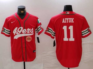 Men's NFL San Francisco 49ers #11 Brandon Aiyuk Red Logo Mexico Patch Cool Base Stitched Baseball Jersey