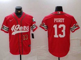 Men's NFL San Francisco 49ers #13 Brock Purdy Red Gold Number Mexico Patch Cool Base Stitched Baseball Jersey