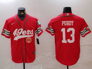 Men's NFL San Francisco 49ers #13 Brock Purdy Red Logo Mexico Patch Cool Base Stitched Baseball Jersey