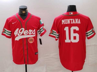 Men's NFL San Francisco 49ers #16 Joe Montana Red Logo Mexico Patch Cool Base Stitched Baseball Jersey