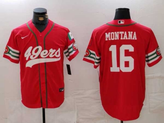 Men's NFL San Francisco 49ers #16 Joe Montana Red Mexico Patch Cool Base Stitched Baseball Jersey