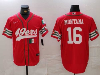 Men's NFL San Francisco 49ers #16 Joe Montana Red Mexico Patch Cool Base Stitched Baseball Jerseys