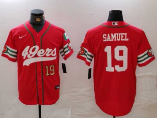 Men's NFL San Francisco 49ers #19 Deebo Samuel Red Gold Number Mexico Patch Cool Base Stitched Baseball Jersey