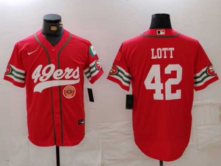 Men's NFL San Francisco 49ers #42 Ronnie Lott Red Logo Mexico Patch Cool Base Stitched Baseball Jersey