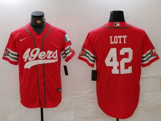 Men's NFL San Francisco 49ers #42 Ronnie Lott Red Mexico Patch Cool Base Stitched Baseball Jersey